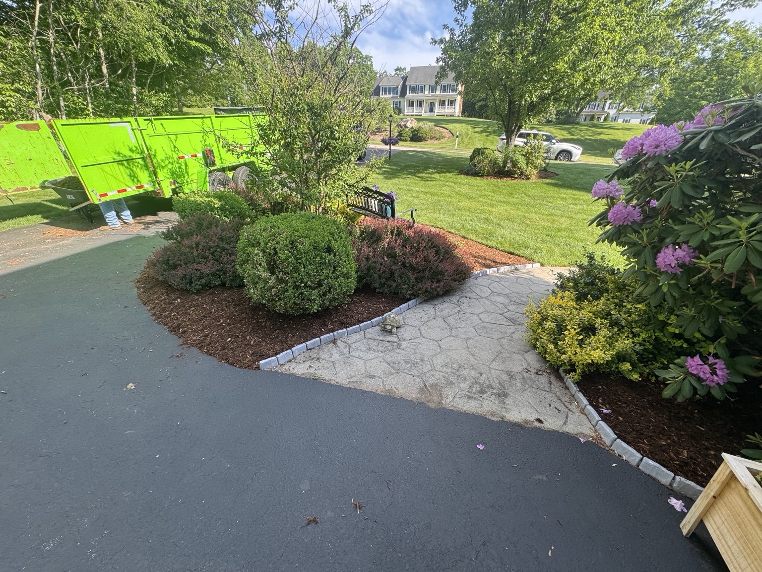 Freshly mulched garden bed with clean edges